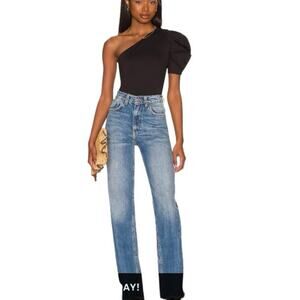 Free People Bodysuit Puff Sleeve Black XS New